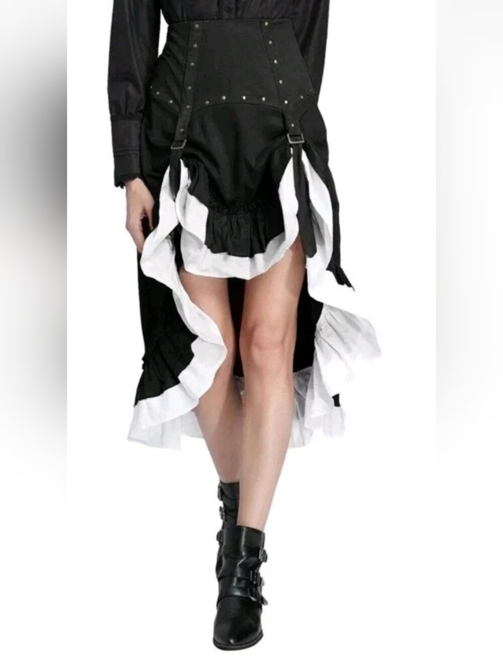 Steampunk Skirt Black White Ruffle Midi Ren Festival Romantic Goth Punk M NEW